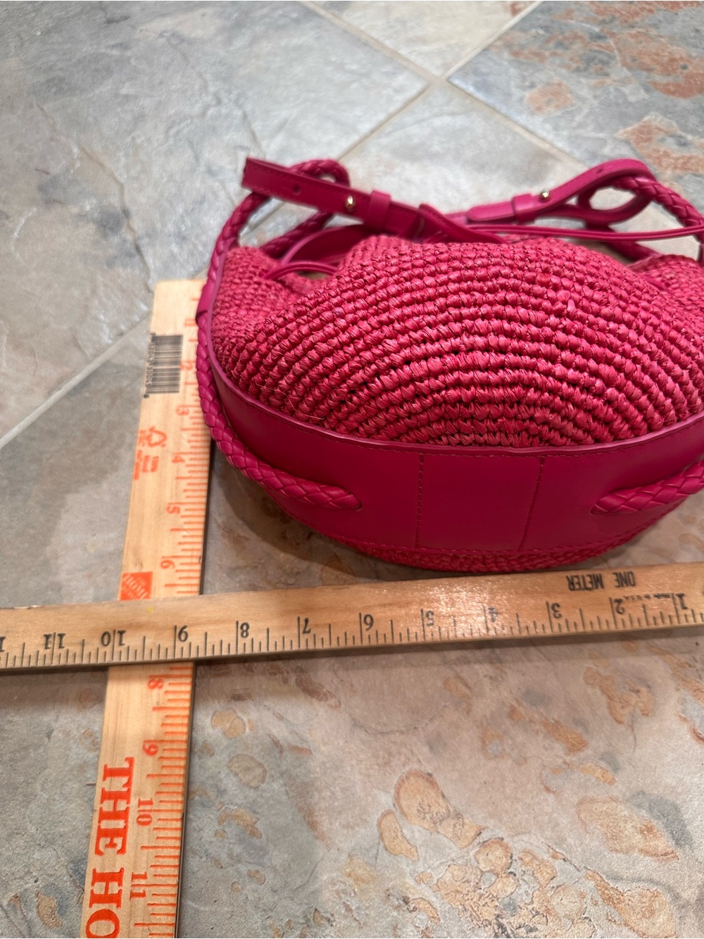 Sezane Mini Zelie Fuchsia Raffia Crossbody Bucket Bag - Picture 8 of 8